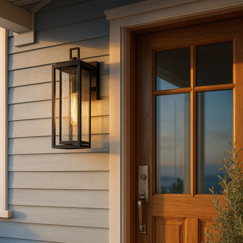 Republic Seeded Glass Outdoor Wall Mount Lantern, Black, 20" H x 7" W x 6.75" D