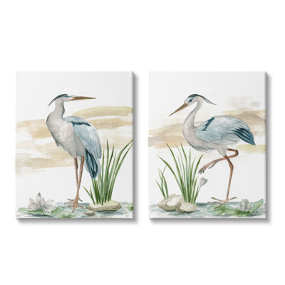 «Stupell Industries Herons on Marsh Shore», ensemble de 2 toiles murales par Melissa Wang