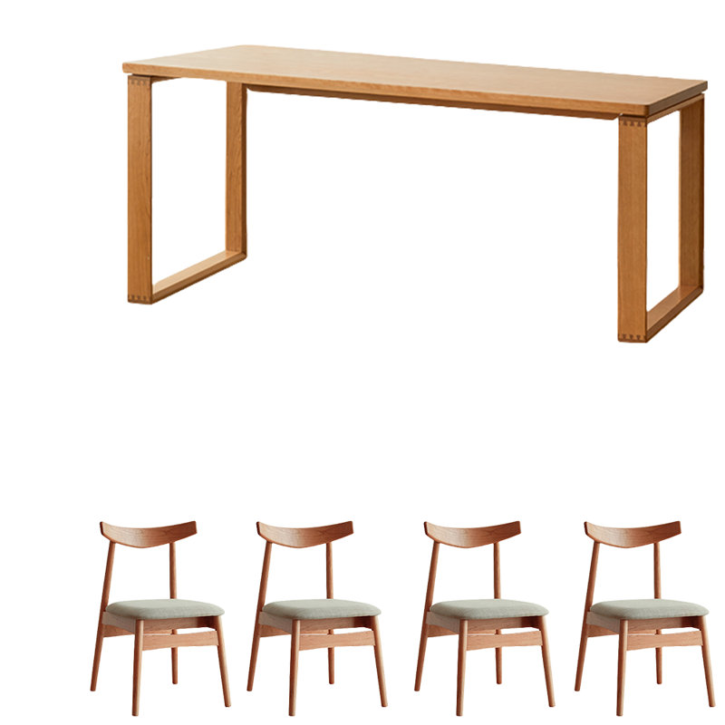 Large Slab Solid Wood Dining Table Set, 29.3"H x 55.1"L x 31.5"W