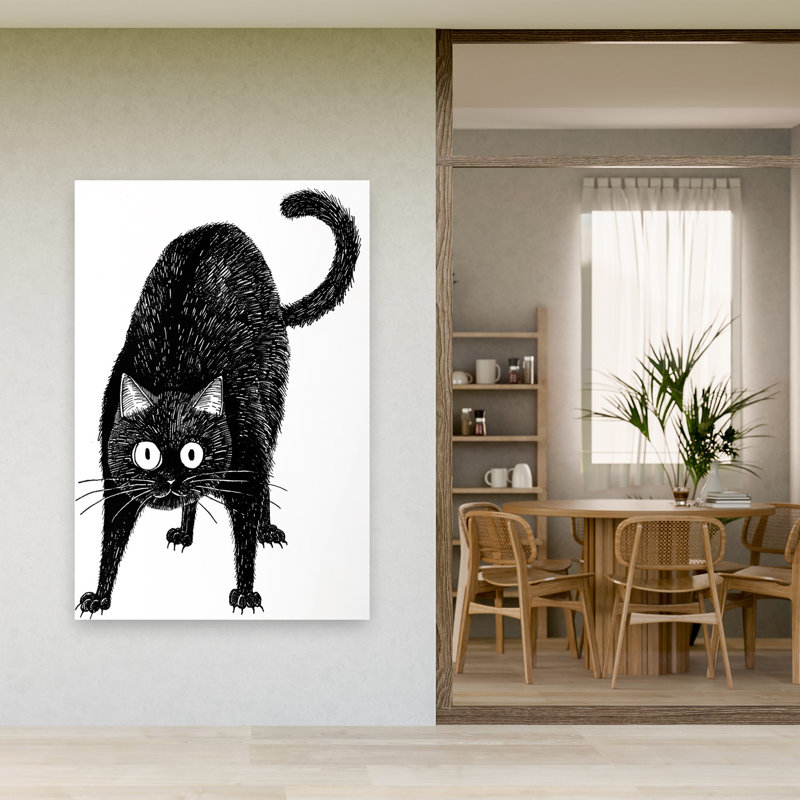 Art mural contemporain chat étonné, H 60 po x l 40 po