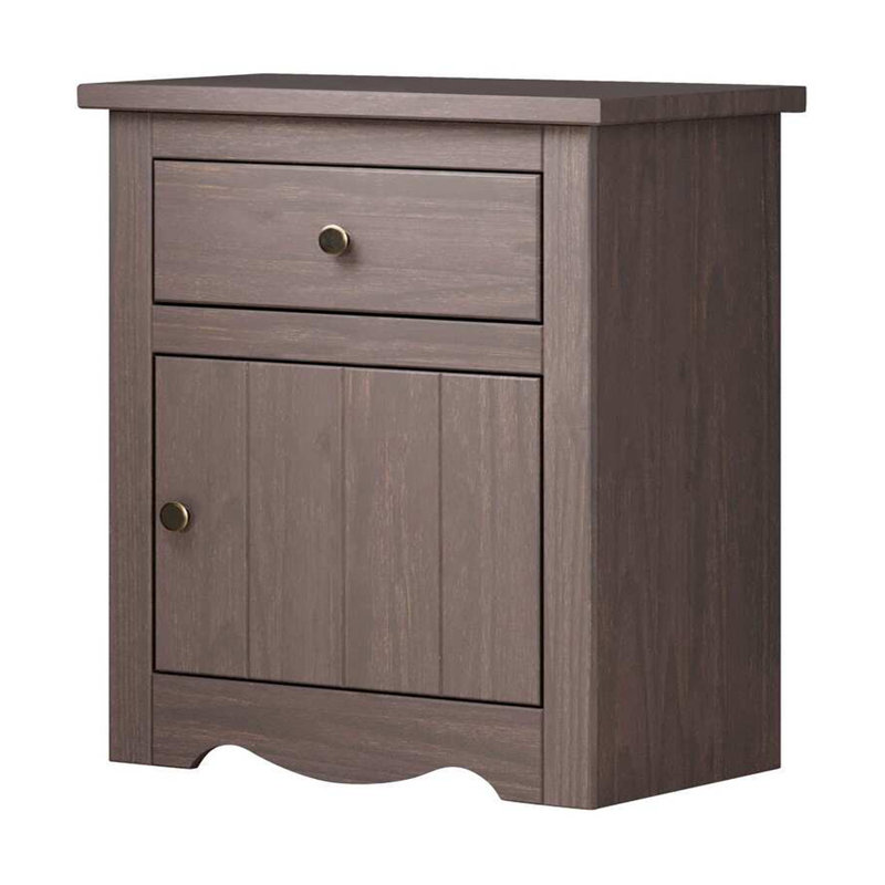 Table de chevet Stav, 1 tiroir et porte, 25 pouces, style planche, bois massif, Gris