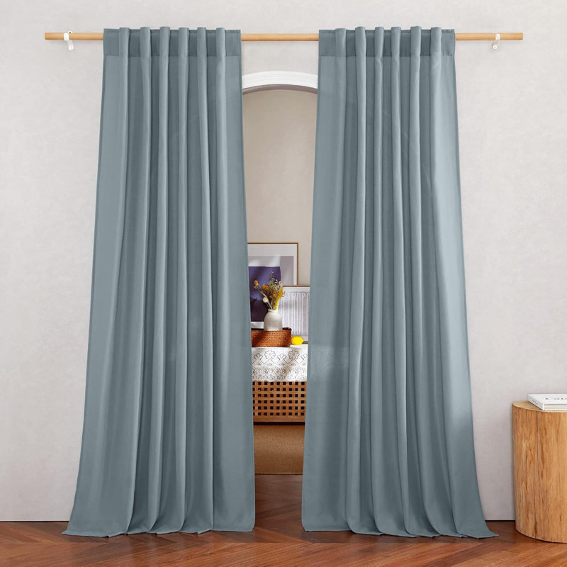 Linen Curtains for Living Room Rod Pocket & Back Tab Thick Flax Privacy Semi Sheer Window Curtains, 2 Panels, 55" W x 84" L