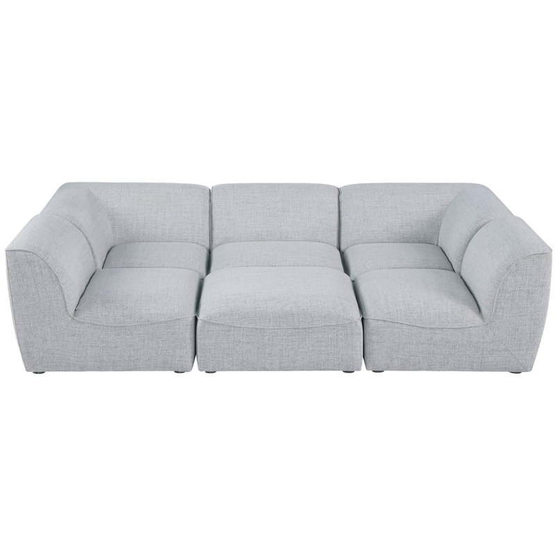 Calvie Upholstered U-Shaped Sectional with Ottoman Reversible, Grey Linen Textured Fabric