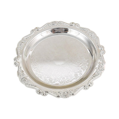 Silvery Metal Embossed Tray Dessert Snack Tray Jewelry Holders Vanity Organizer Decorative Catchall Dishes For Home Kitchen Bedroom