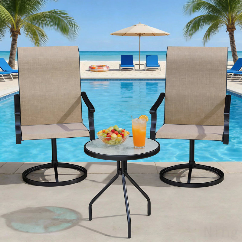 High Back Outdoor Chairs,Swivel Chairs Set Of 2, Brown