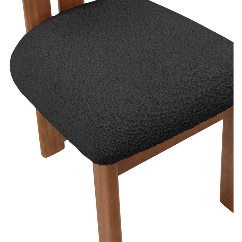 Napa Brityn Boucle Fabric Upholstered Side Chair, Black Boucle Fabric, Walnut