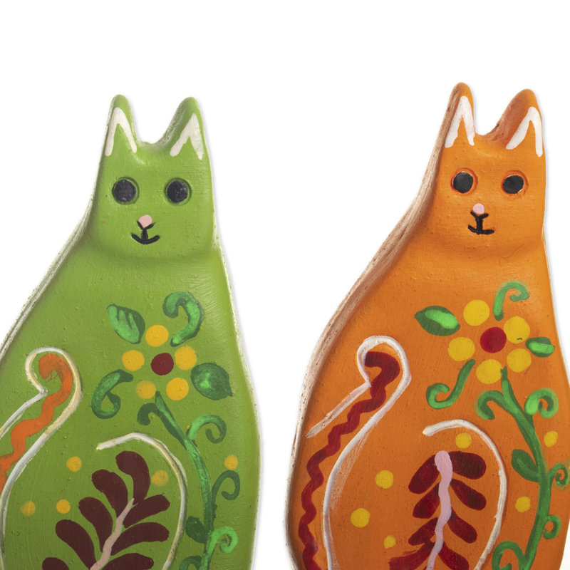 Ensemble de 3 figurines de chats en céramique colorées faites à la main