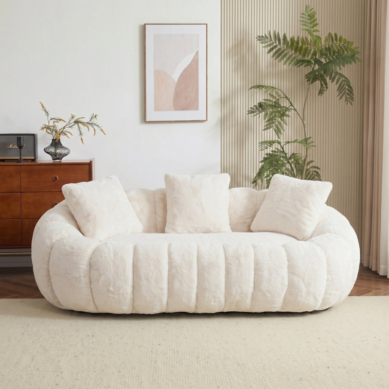Canapé double en fausse fourrure à motif floral, Beige