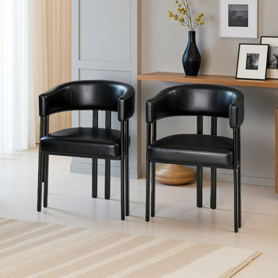 Modern Dining Chairs Set Of 2, Faux Leather Upholstered Barrel Dining Room Chairs With Integrated Curved Back And Armrests