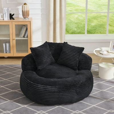 Oversized Cloud Circle Chair – Corduroy Deep Seat Reading Lounge Chair, No Assembly, White for Living Room & Bedroom by Latitude Run