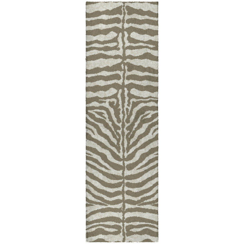 Premium Machine Washable Dream Shag Zebra Rug, Taupe, 8' Round