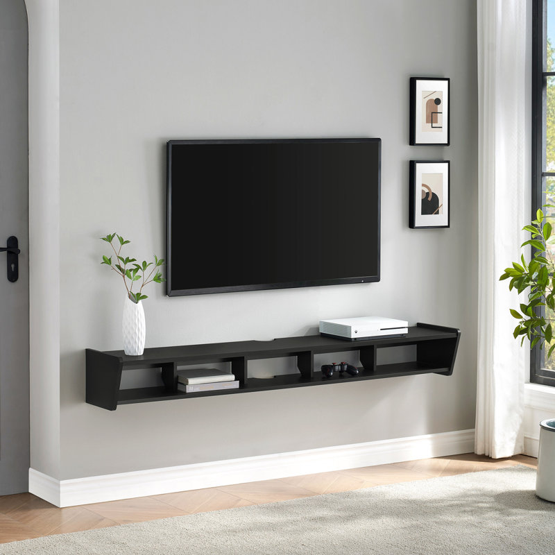 Arveer 65" Floating Open Storage Wall Mounted TV Stand for TVs up to 70", Solid Black