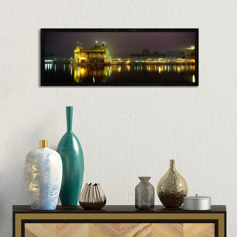 Temple Lit Up At Night, Golden Temple, Amritsar, Punjab, India by Panoramic Images - Floater Frame Panoramic Gallery-Wrapped Canvas Giclée on Canvas