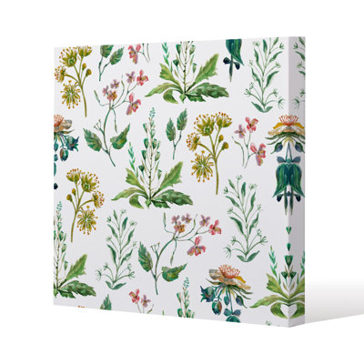 Watercolour Leaves & Flowers Slim Style Canvas Print, 15mm Slim Real wood.