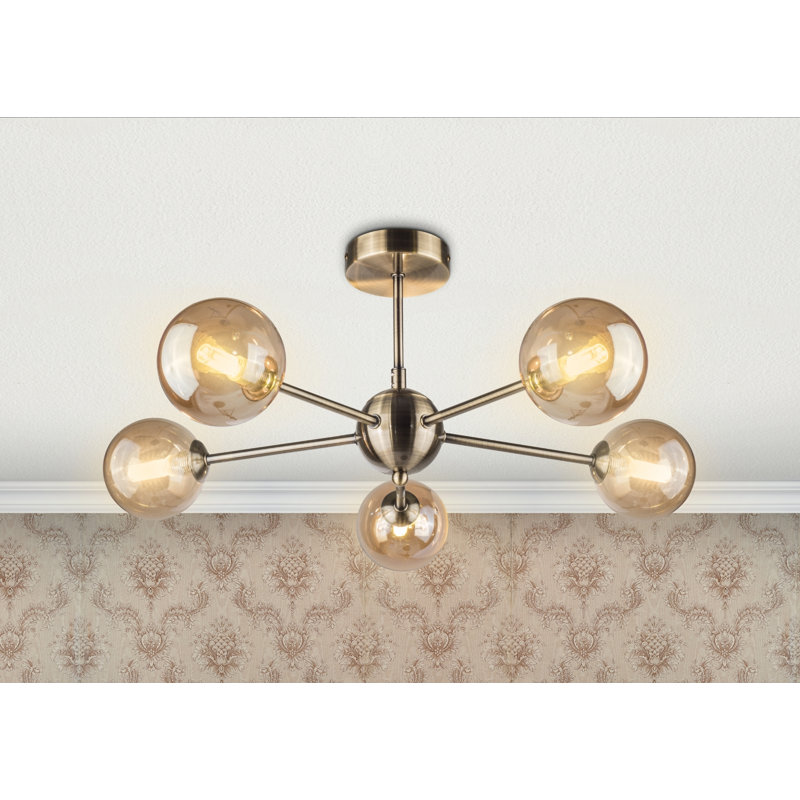 Andri Glass Semi Flush Mount, Antique Brass
