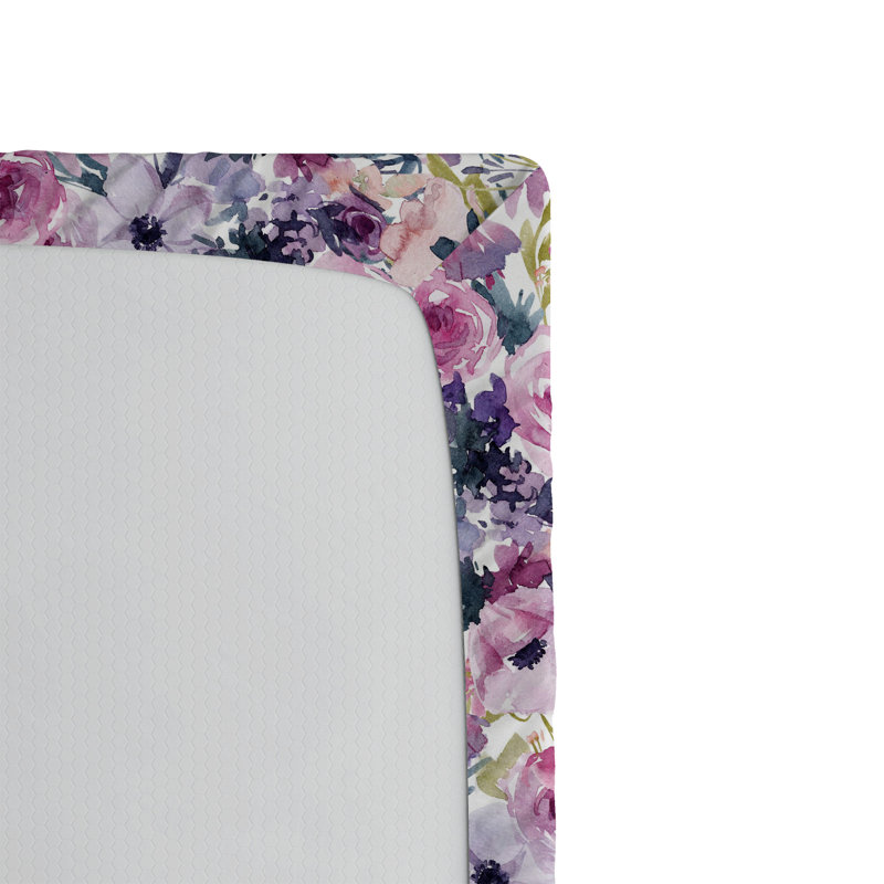 Drap-housse à motif floral Ambesonne, Drap-housse simple TG, Fuchsia pâle / motif floral bleu-gris