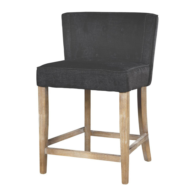Tabouret de comptoir Cly, tissu doux, bois massif, Noir, noir, noir, noir