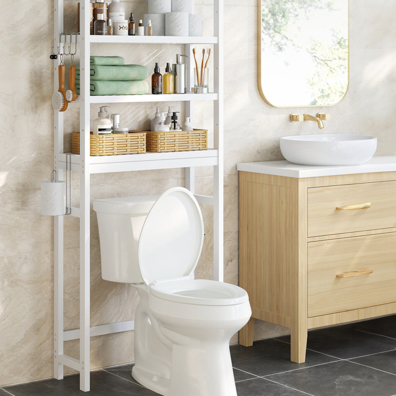 Rangement au-dessus de la toilette, organisateur de salle de bain à 4 niveaux avec tablettes réglables, 10,2 po x 24,8 po x 72,8 po, peu encombrant