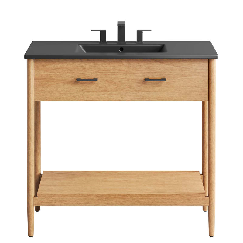 Modway Zaire 36'' Single Bathroom Vanity with Ceramic Top, Natural, Black