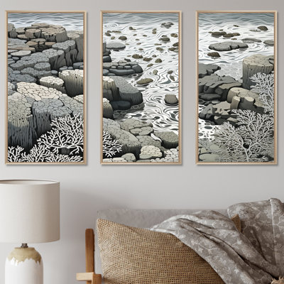 Gray Abstract Landscape III - Coastal Coral Under Water Canvas Art Set