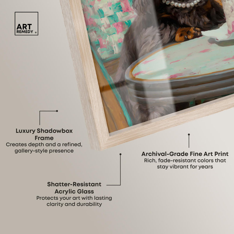 «Doxxie and Her Cake Shadowbox Print Cats Wall Art» par Art Remedy, H 21 po x l 21 po, Crème, crème