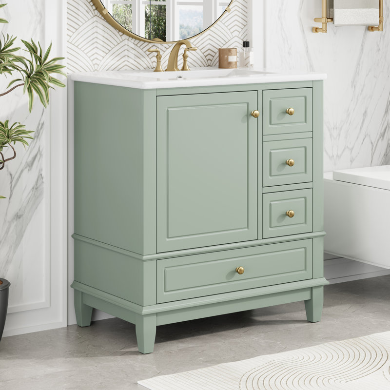 Jarrod 30'' Bathroom Vanity With Ceramic Sink, Gold, Light Green