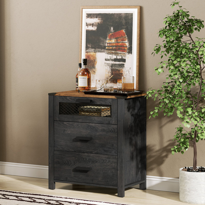Vita 27.5" W 3-Drawer Weathered Finish Dresser with Metal Slides , Black
