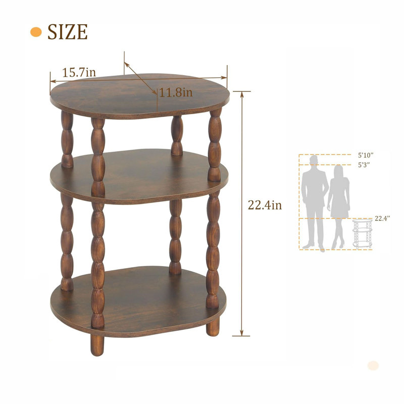 Table d'appoint rustique brun, petite table de bout à 3 niveaux, table de chevet moderne ovale pour salon, chambre à coucher