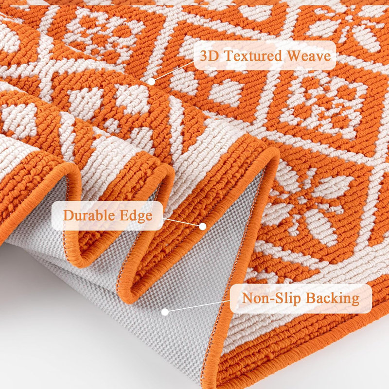 Non-Skid Washable Kitchen Mat (Set of 3), Orange