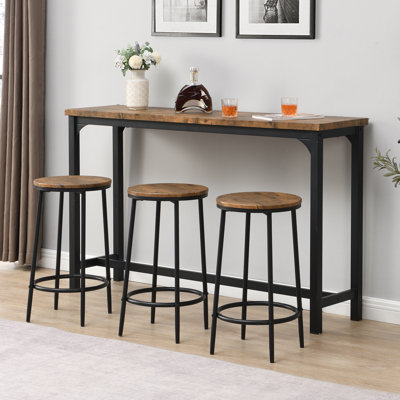Bar Table & 3 Stools Set Industrial Breakfast Dining Table Kitchen Rustic
