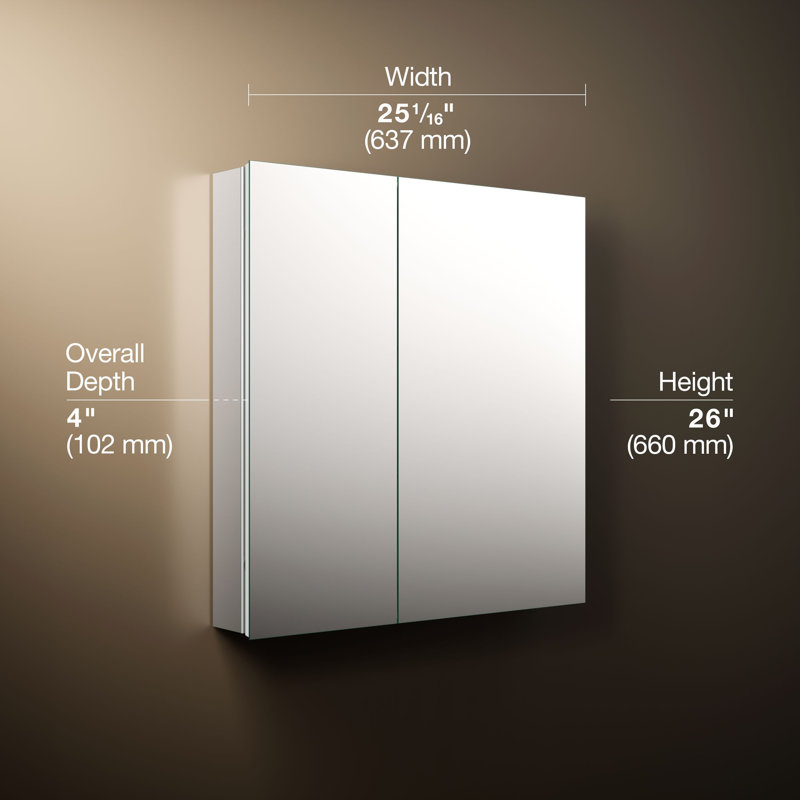 Embark Slim Rectangular Two-Door Medicine Cabinet, 26" H x 25" W x 4" D