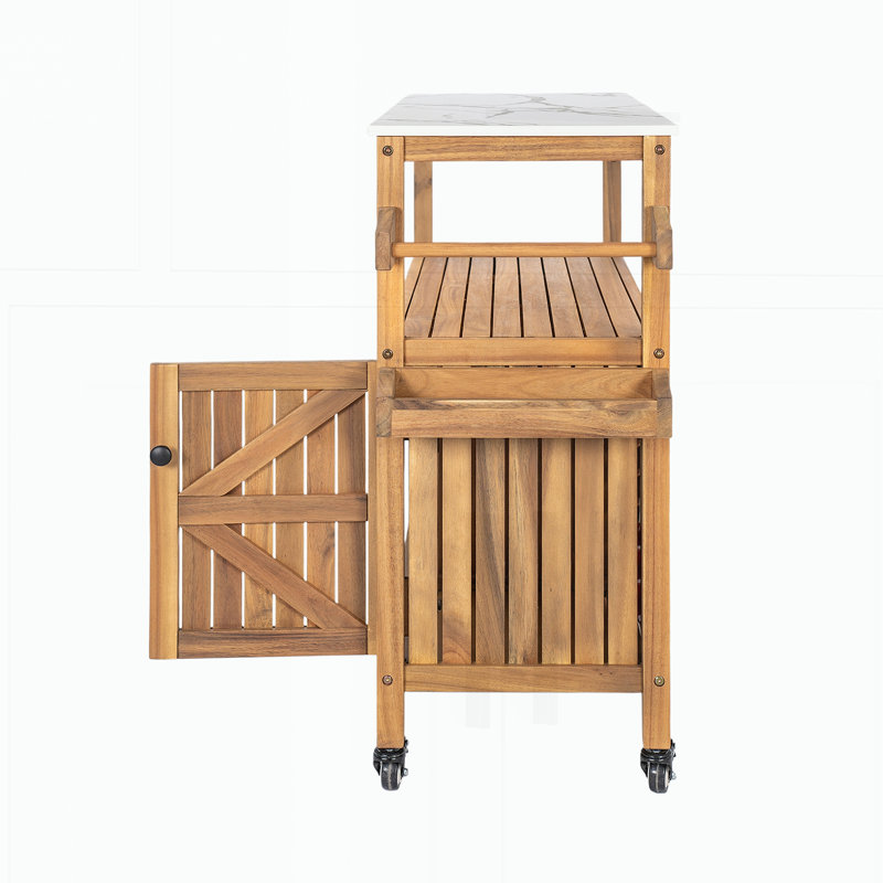 Chariot de bar en bois d'acacia
