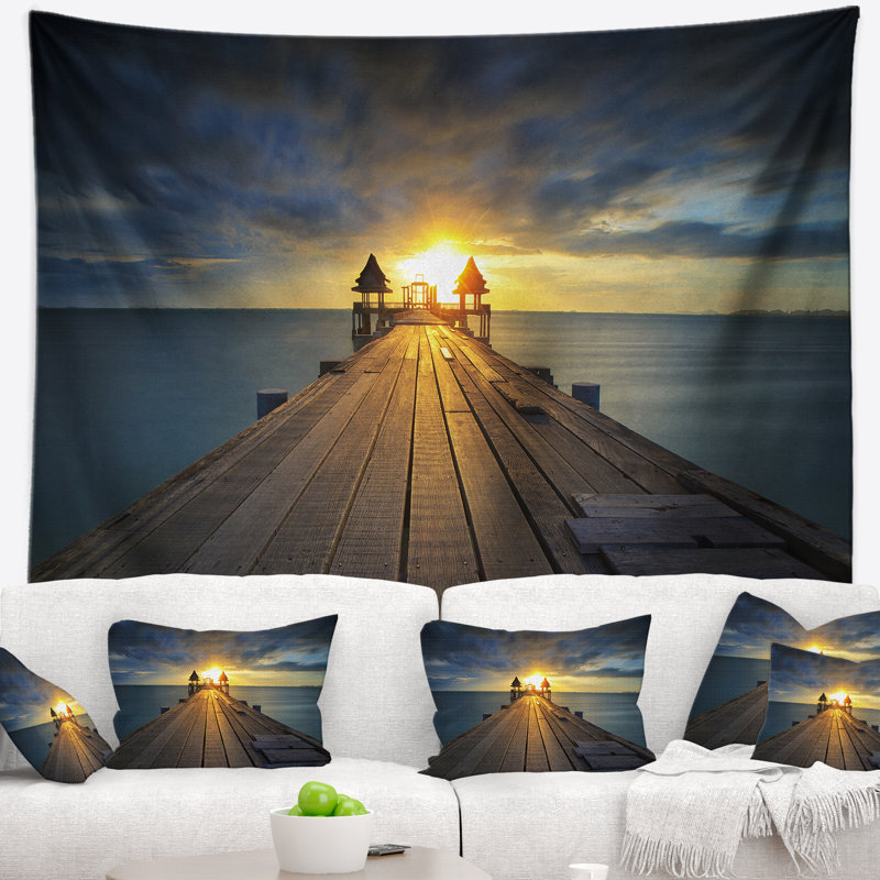 Tapisserie de pont de bois illuminé seascape, H 50 po x l 60 po