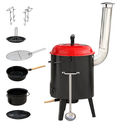 Flintex 4-in-1 Charcoal Grill, Multi-Purpose Portable Outdoor Cooker with 15 L Soup Pot, XL Frying Pan, Grill Grate & Chicken Roaster Rack, Charcoal BBQ Grill for Backyard, Camping, Tailgating