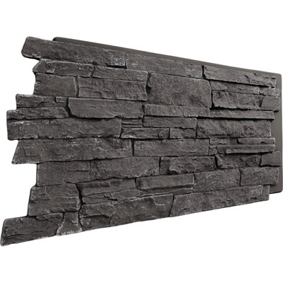 EverStone Acadia Ledge Faux Stone Panel, 49"W x 25 1/2"H x 1 1/4"D, Graphite Color
