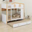Lit superposé pour enfants avec garde-corps de style maison avec tablettes de rangement et lit gigogne-261813445