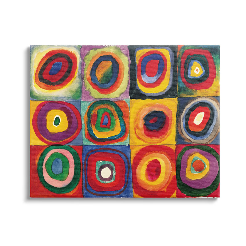 «Modern Circle Shapes Aligned Abstract Swirl Motif» par Wassily Kandinsky - peinture sur toile, H 30 po x l 40 po x P 1,5 po