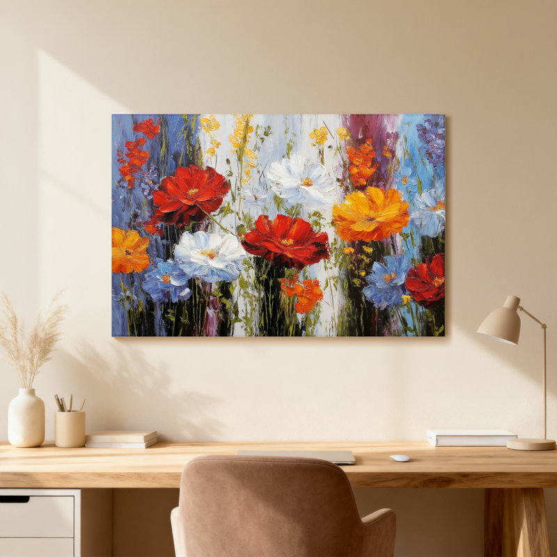 Plantes et fleurs, fleurs colorées sur toile, H 16 po x l 24 po, Toile tendue, Ne s’applique pas