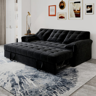 91  Convertible Sofa Couch With Pull Out Couch Bed, Sleeper Sofa Bed  , Apartment, Chenille Fabriccolor:Black