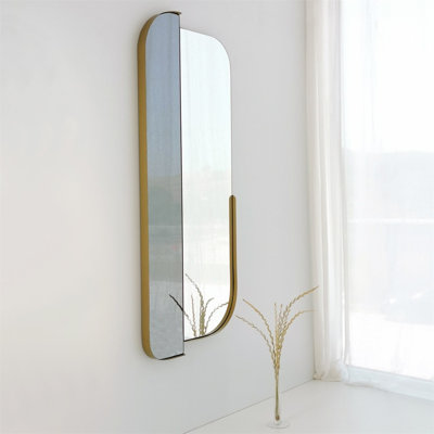 Wattie Modern Gold Mirror, 23.6 x 51.2 inches | 100% MDF Frame with 100% Metal Construction | Ecological Flotal-E Mirror with PVC Edge Bands | Ideal for Home Decor, Elegant Design for Living Room & Entryway
