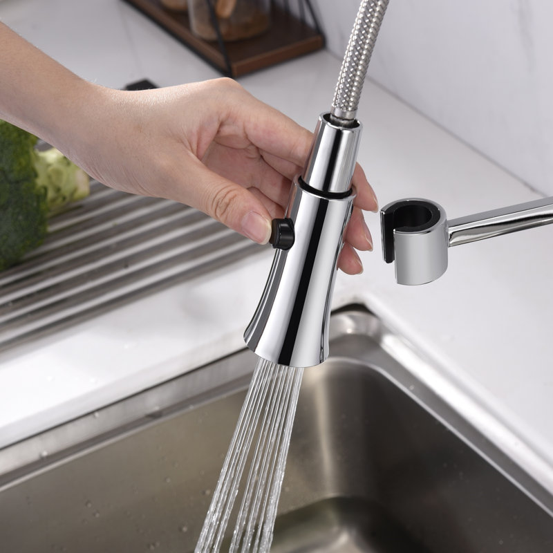 Robinet de cuisine / bar monocommande à grande arche avec pulvérisateur à ressort rétractable à 2 fonctions Prime Collection - Chrome poli