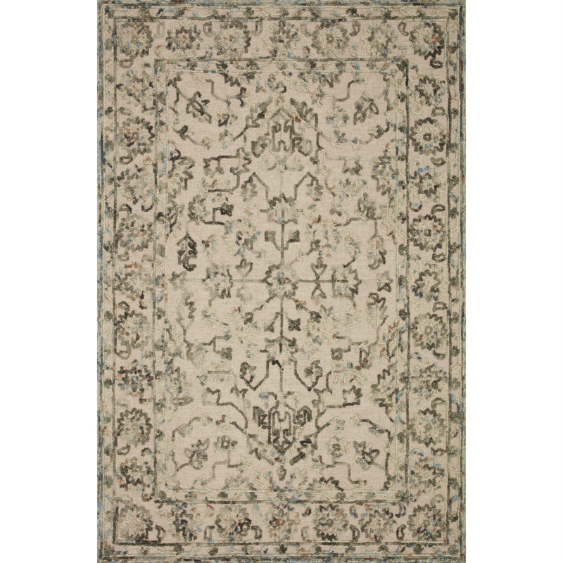Tapis gris / ciel en laine crocheté à la main Erland, Carré 1 pi 6 po