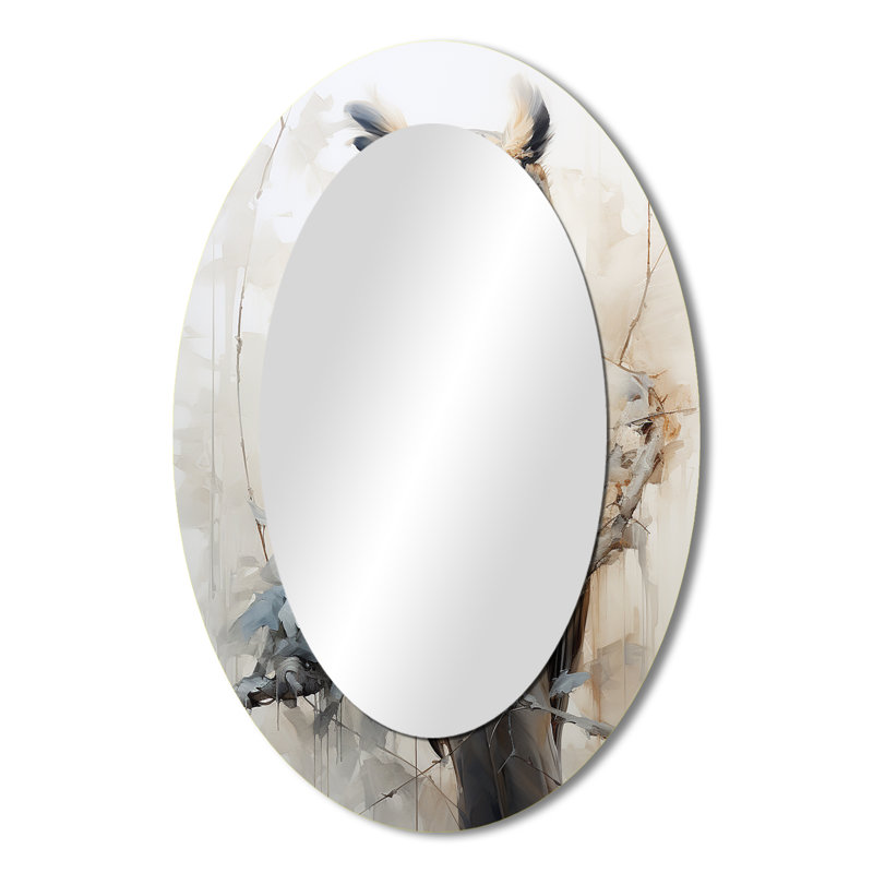 Wise And Watchful Majestic Owl I - Beige Oval Wall Mirror Decor, 36" H x 24" W