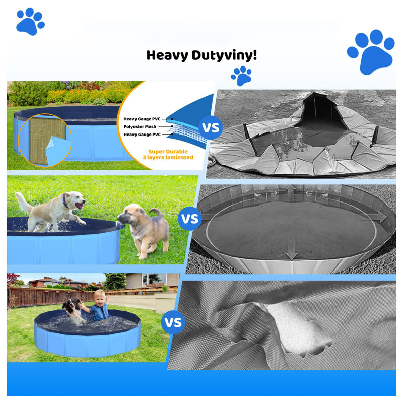 Grande piscine pliable pour chien 79 po x 12 po 79 po, L 6,58 po x H 12 po, Bleu