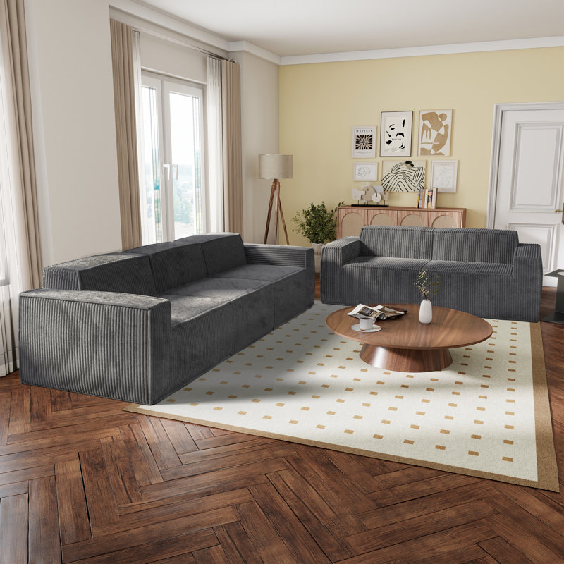 Magness 2-Piece Chenille Modular Sofa Set, Grey