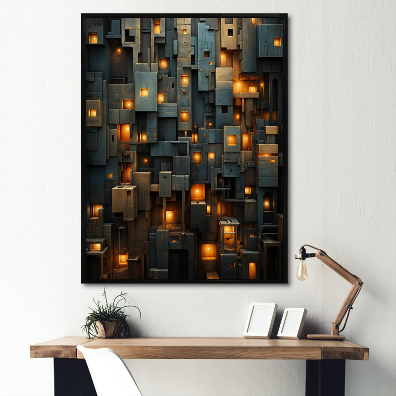 «Copper Canyons Skycrapers Cityscape I», Cadre flottant noir, H 20 po x l 12 po x P 1 po