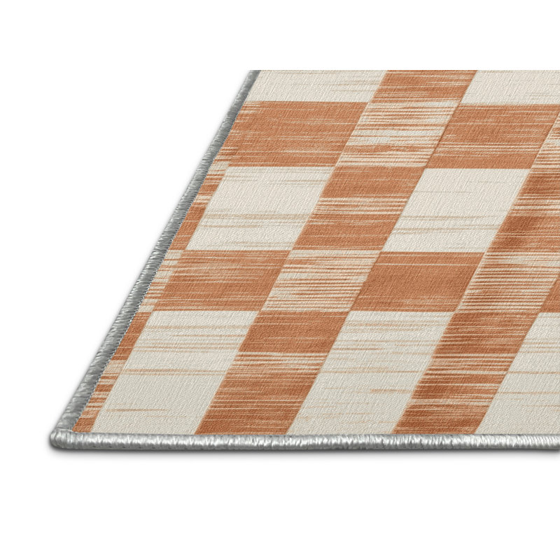 Machine Washable Checkered Beige Area Rug, Rectangle 3' x 5'