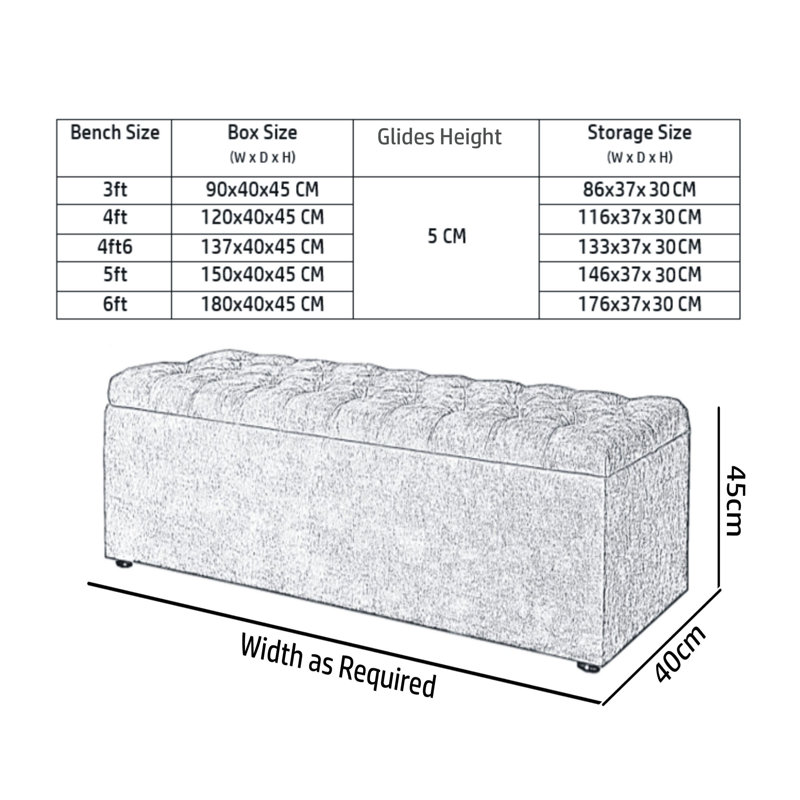 Chesterfield Standard Storage Ottoman Box in Naples Velvet – Tufted Upholstered End of Bed Bench with Legs – Multifunctional Ottoman Bench for Bedroom, Entryway, Living room