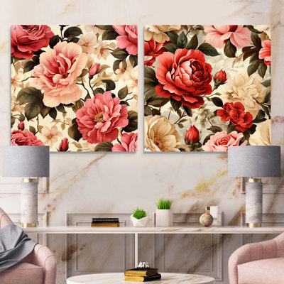 Motif floral beige rétro I - ensemble de 2 verres muraux en acrylique