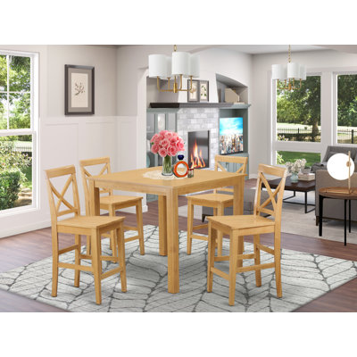 Kitchen Counter Set Includes a Square Dining Room Table and Dining Chairs, 42x42 Inch, Oak